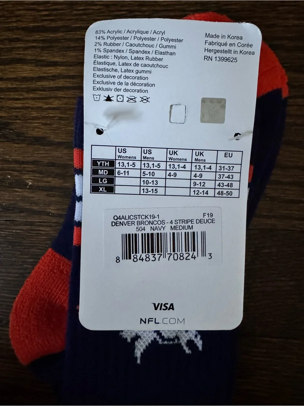 NFL Denver Broncos Crew Socks - Medium